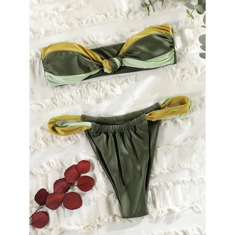 Patchwork Bandeau Bikini Set