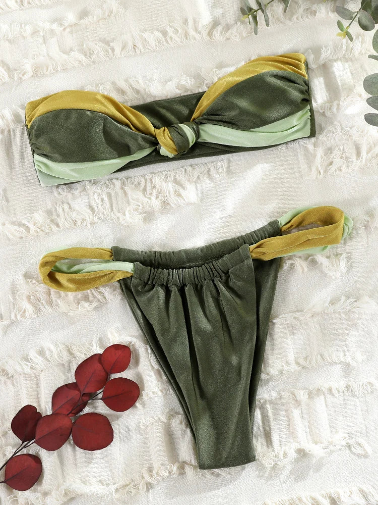 Patchwork Bandeau Bikini Set