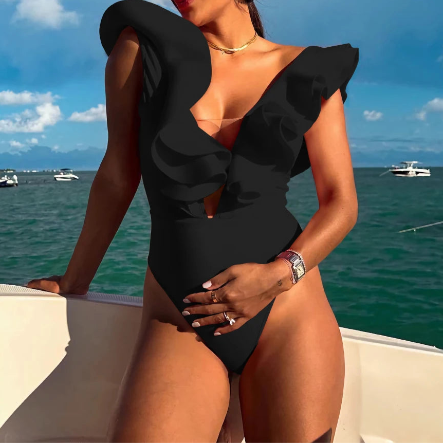 Sexy Ruffle Print Floral One Piece Swimsuit