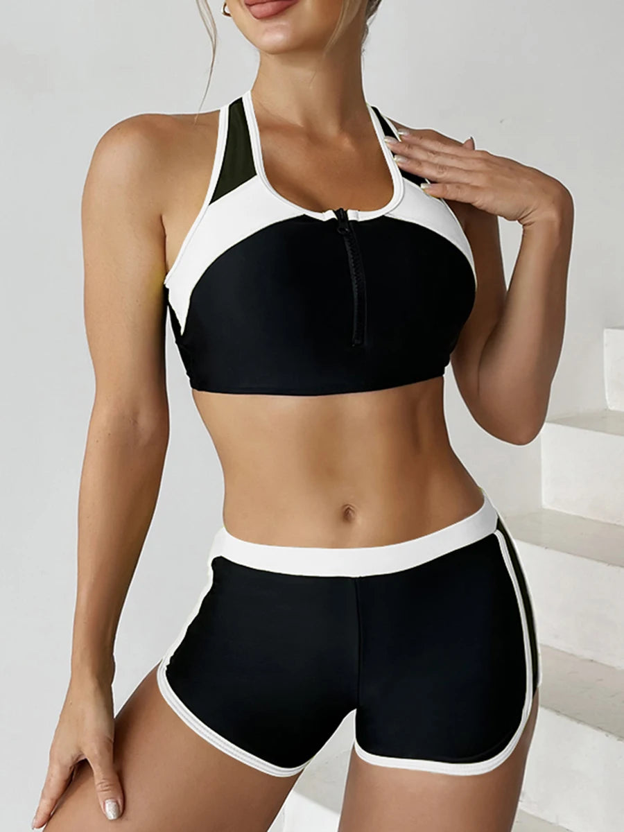 Zipper Bikini Set with Shorts
