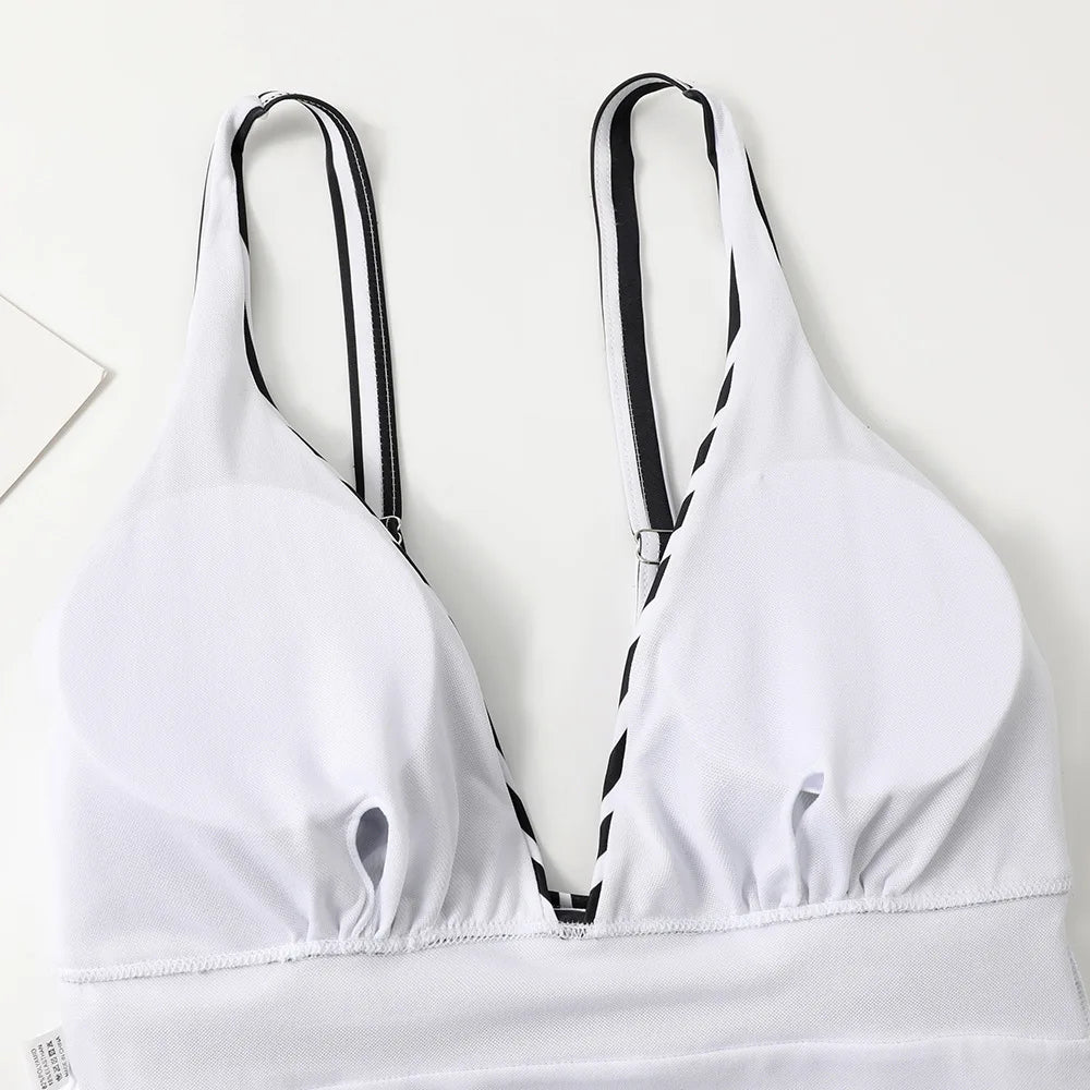 Vintage Striped V-Neck One Piece Swimsuit
