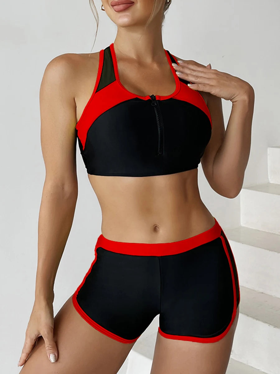 Zipper Bikini Set with Shorts