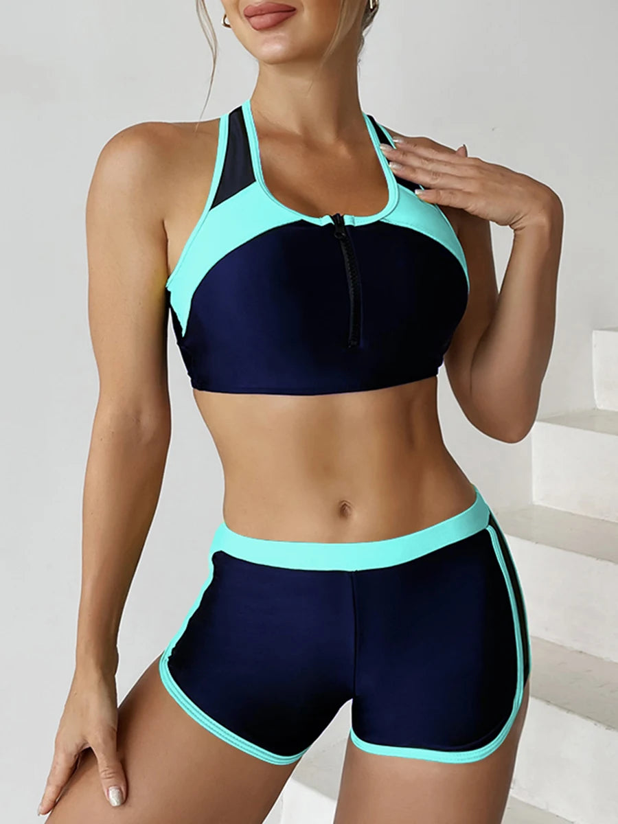 Zipper Bikini Set with Shorts