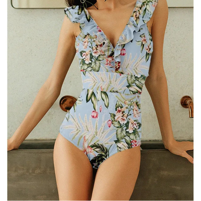 Striped Ruffled Swimwear