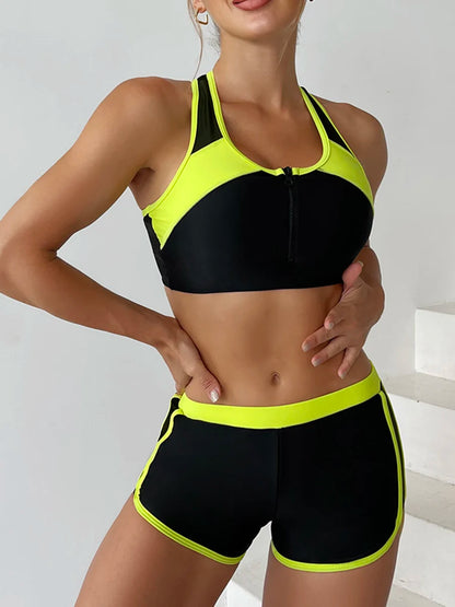 Zipper Bikini Set with Shorts