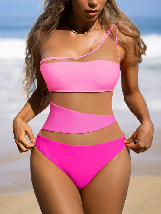 Elegant One Piece Pink Beachwear for Ladies