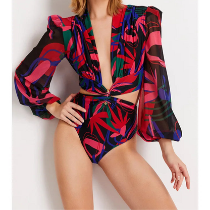 Retro Floral Long Sleeve One Piece