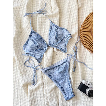 Bold Denim Tummy Cut Out Swimwea